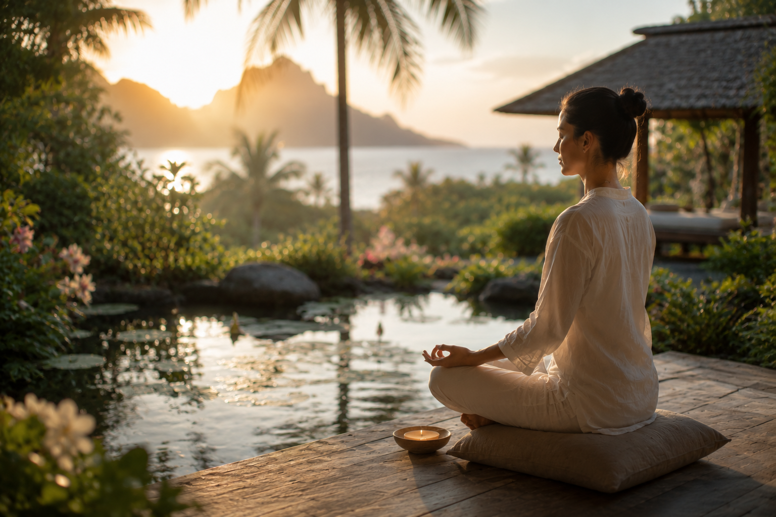 Séance de méditation mindfulness en nature tropicale Grand Baie Maurice